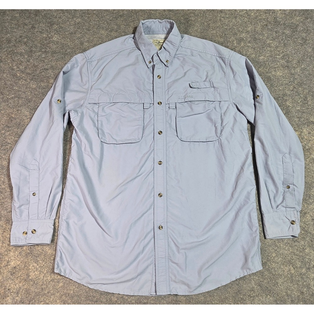LL Bean Mens Medium Tall Blue Technical Fishing Shirt Ventilated Long Sleeve